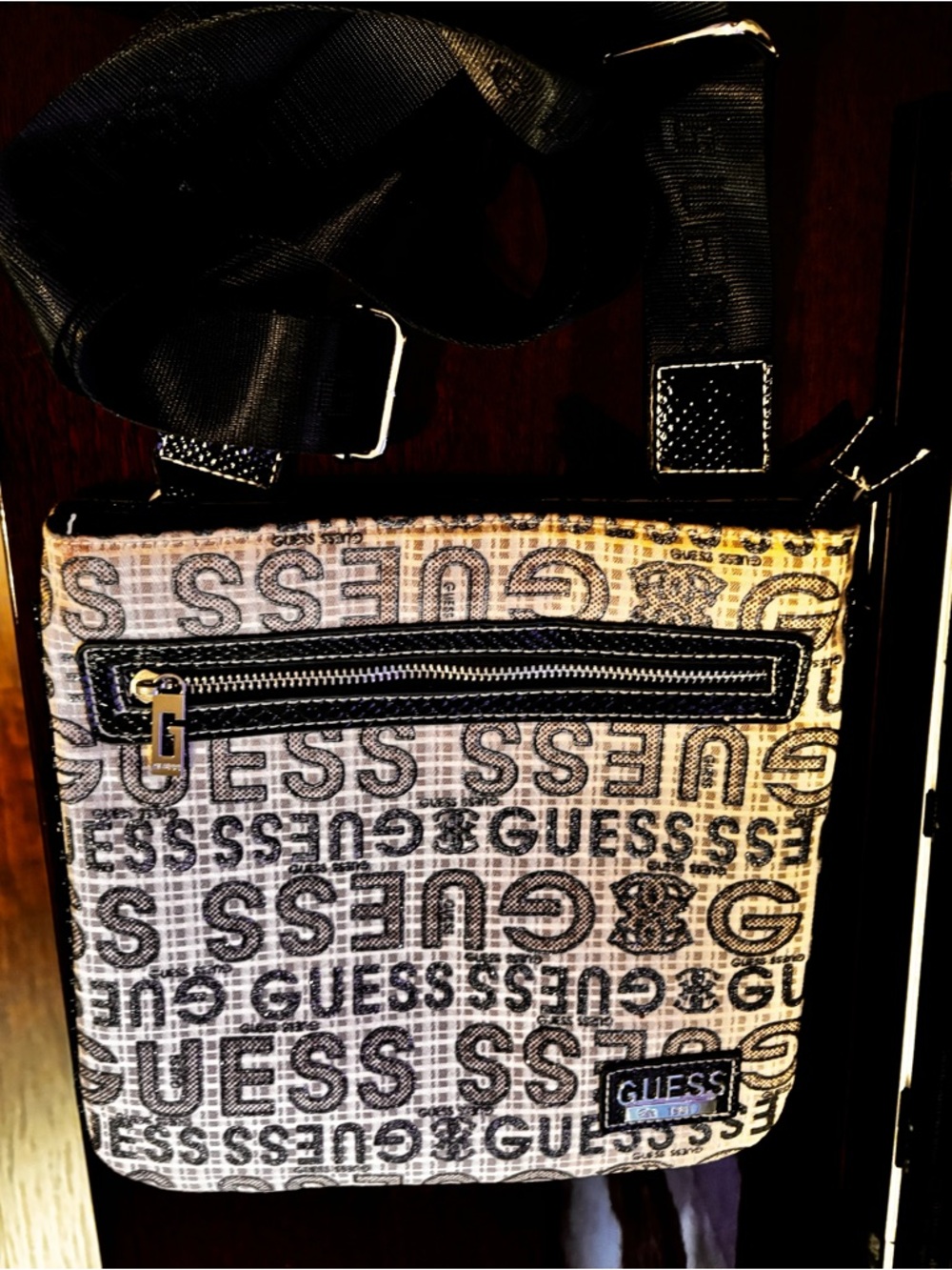 GUESS Black & White Logo Messenger Bag